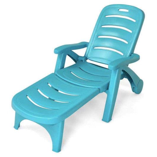 5 Position Adjustable Folding Lounger Chaise Chair on Wheels-Turquoise at Set Shop and Smile