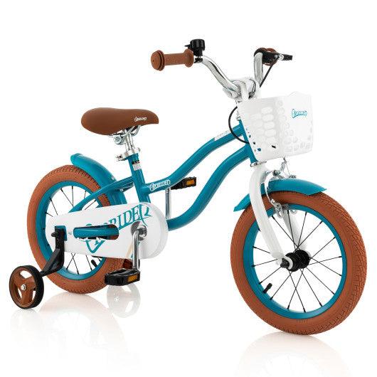 14 Inch Kid's Bike with Removable Training Wheels and Basket-Blue at Set Shop and Smile
