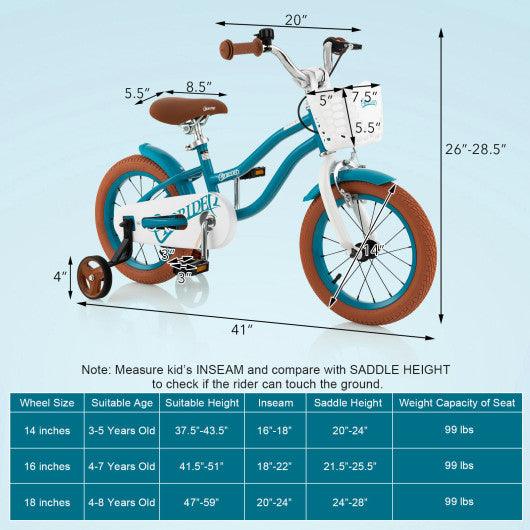 14 Inch Kid's Bike with Removable Training Wheels and Basket-Blue at Set Shop and Smile