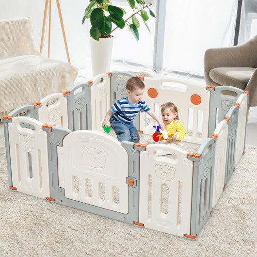 Foldable Baby Playpen 14 Panel Activity Center Safety Play Yard-Beige at Set Shop and Smile