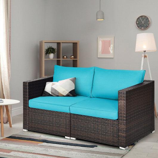 2PCS Patio Rattan Sectional Conversation Sofa Set-Blue at Set Shop and Smile