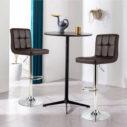 Set of 2 Square Swivel Adjustable PU Leather Bar Stools with Back and Footrest-Coffee at Set Shop and Smile