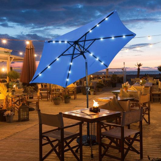 9 Feet Solar LED Lighted Patio Market Umbrella Tilt Adjustment Crank Lift-Blue at Set Shop and Smile