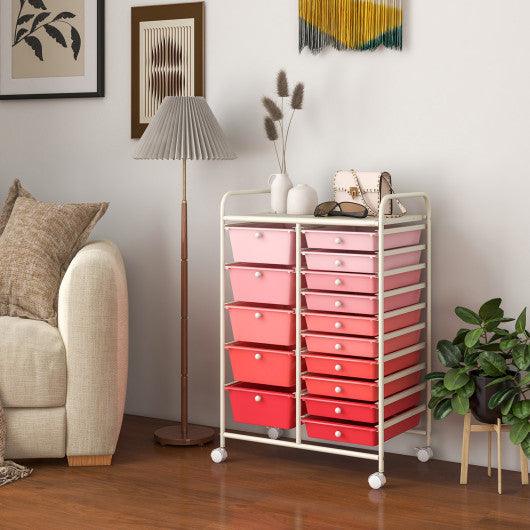 15-Drawer Utility Rolling Organizer Cart Multi-Use Storage-Pink at Set Shop and Smile
