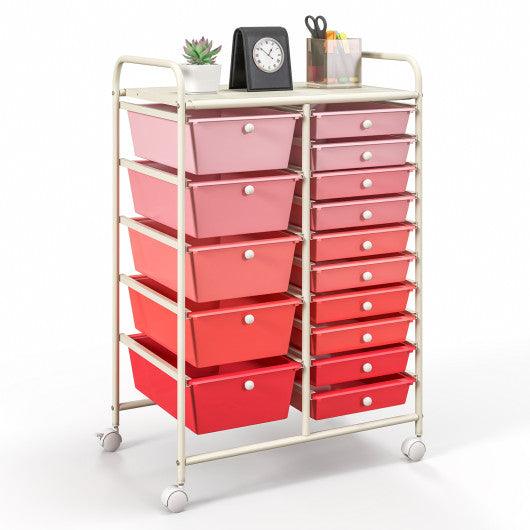 15-Drawer Utility Rolling Organizer Cart Multi-Use Storage-Pink at Set Shop and Smile