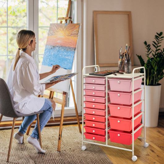 15-Drawer Utility Rolling Organizer Cart Multi-Use Storage-Pink at Set Shop and Smile