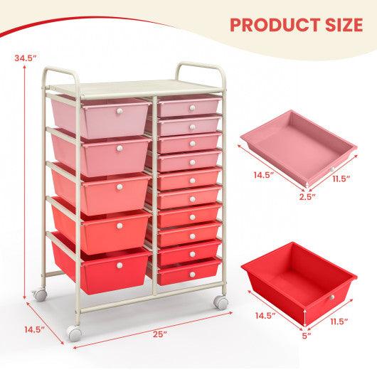 15-Drawer Utility Rolling Organizer Cart Multi-Use Storage-Pink at Set Shop and Smile