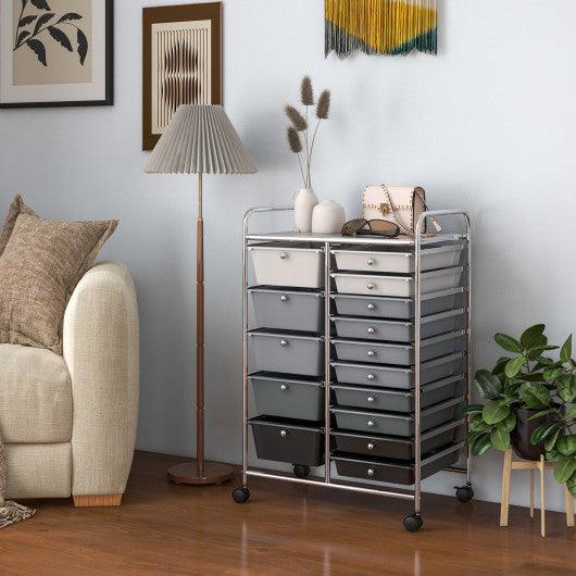 15-Drawer Utility Rolling Organizer Cart Multi-Use Storage-Black & Gray at Set Shop and Smile