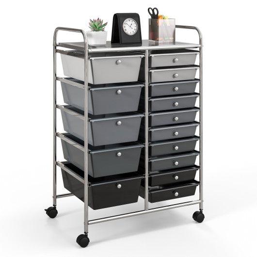 15-Drawer Utility Rolling Organizer Cart Multi-Use Storage-Black & Gray at Set Shop and Smile