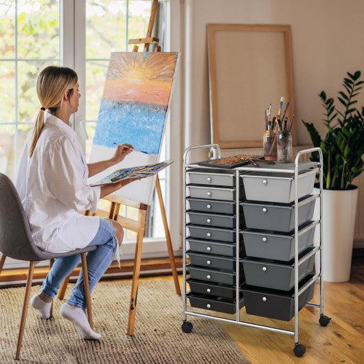 15-Drawer Utility Rolling Organizer Cart Multi-Use Storage-Black & Gray at Set Shop and Smile