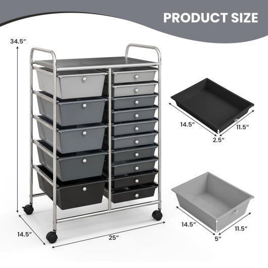 15-Drawer Utility Rolling Organizer Cart Multi-Use Storage-Black & Gray at Set Shop and Smile
