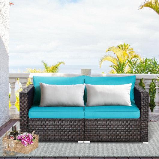2PCS Patio Rattan Sectional Conversation Sofa Set-Blue at Set Shop and Smile