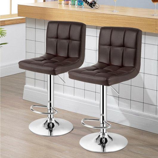 Set of 2 Square Swivel Adjustable PU Leather Bar Stools with Back and Footrest-Coffee at Set Shop and Smile