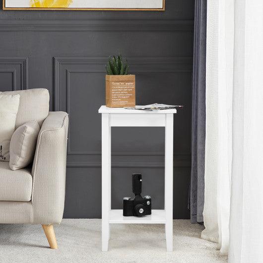 2-Tier Nightstand End Side Wooden Legs Table for Bedroom-White at Set Shop and Smile