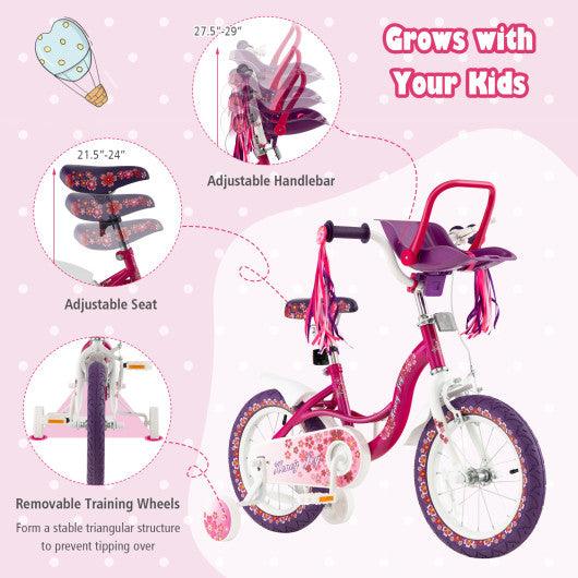 Kids Bike with Doll Seat and Removable Training Wheels-M at Set Shop and Smile