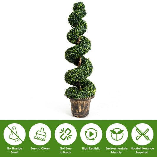 2 Pieces 4 Feet Artificial Décor Green Boxwood Spiral Tree Set at Set Shop and Smile