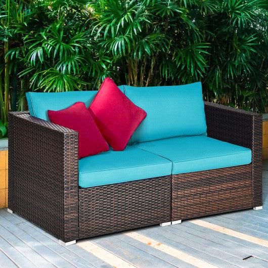 2PCS Patio Rattan Sectional Conversation Sofa Set-Blue at Set Shop and Smile