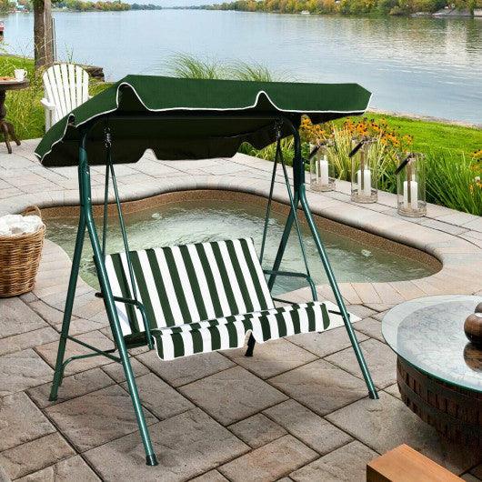 Loveseat Cushioned Patio Steel Frame Swing Glider -Green at Set Shop and Smile