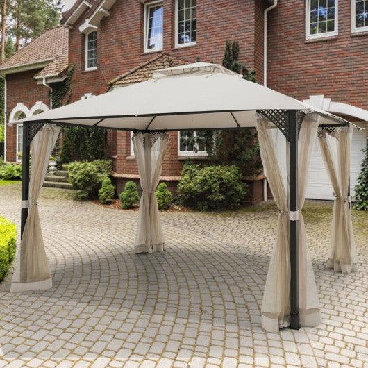 12’ x 10’Outdoor Double Top Patio Gazebo-Beige at Set Shop and Smile