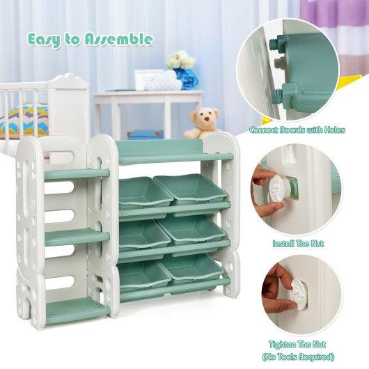 Kids Toy Storage Organizer with Bins and Multi-Layer Shelf for Bedroom Playroom -Green at Set Shop and Smile