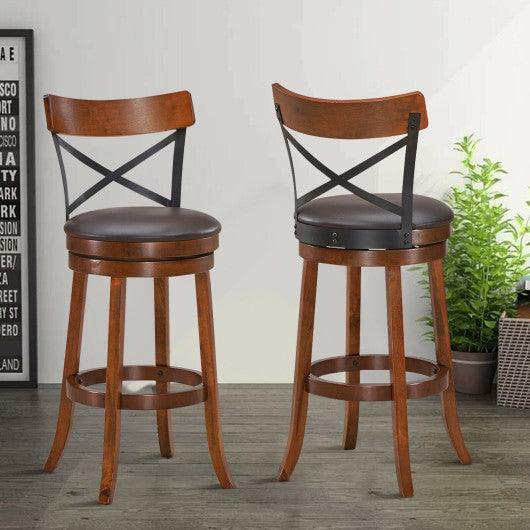 Set of 2 Bar Stools 360-Degree Swivel Dining Bar Chairs with Rubber Wood Legs-29.5 inch at Set Shop and Smile