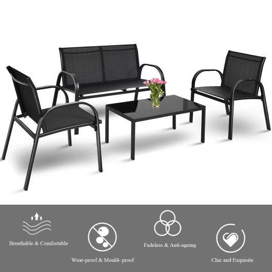 4 Pieces Patio Furniture Set with Glass Top Coffee Table-Black at Set Shop and Smile
