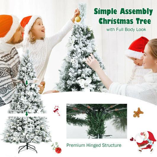 7 Feet Snow Flocked Christmas Tree with Poinsettia Flowers at Set Shop and Smile