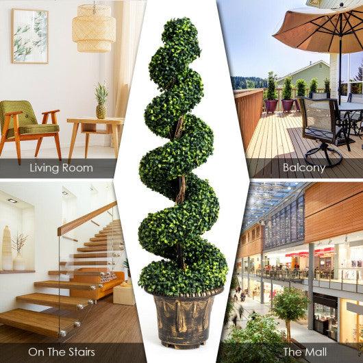 2 Pieces 4 Feet Artificial Décor Green Boxwood Spiral Tree Set at Set Shop and Smile