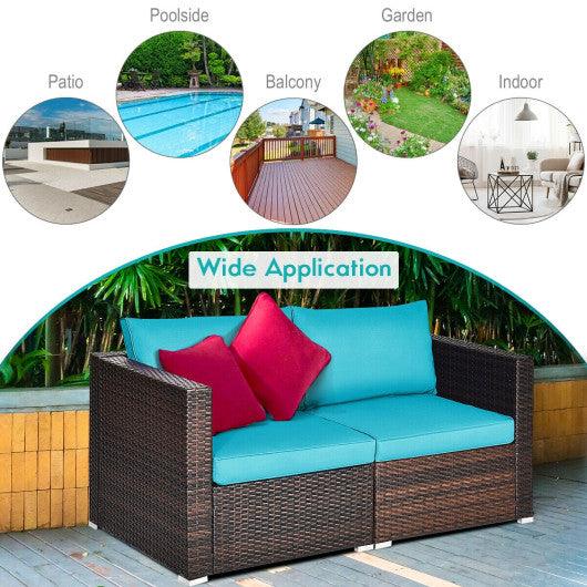 2PCS Patio Rattan Sectional Conversation Sofa Set-Blue at Set Shop and Smile