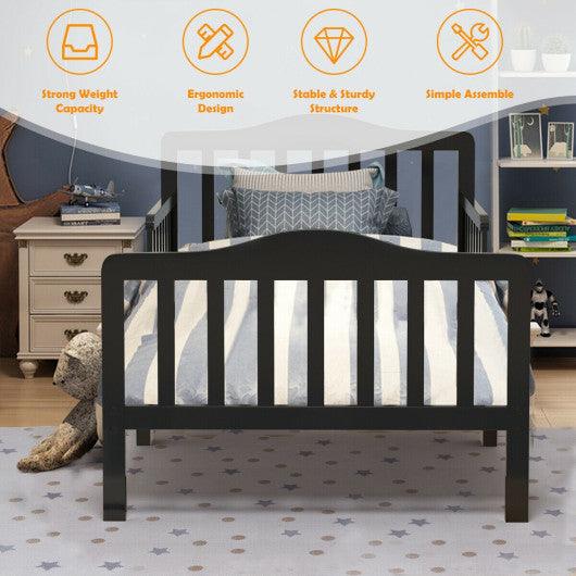 Classic Design Kids Wood Toddler Bed Frame with Two Side Safety Guardrails-Black at Set Shop and Smile