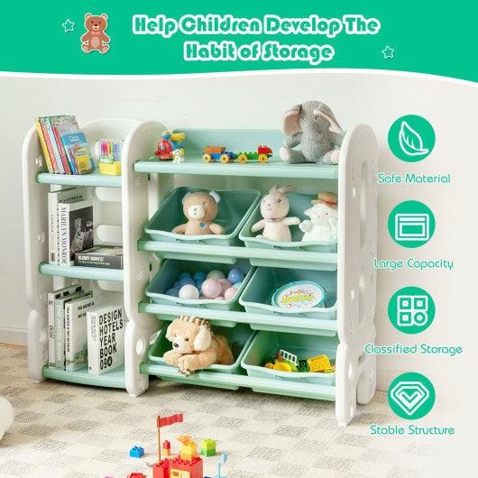 Kids Toy Storage Organizer with Bins and Multi-Layer Shelf for Bedroom Playroom -Green at Set Shop and Smile