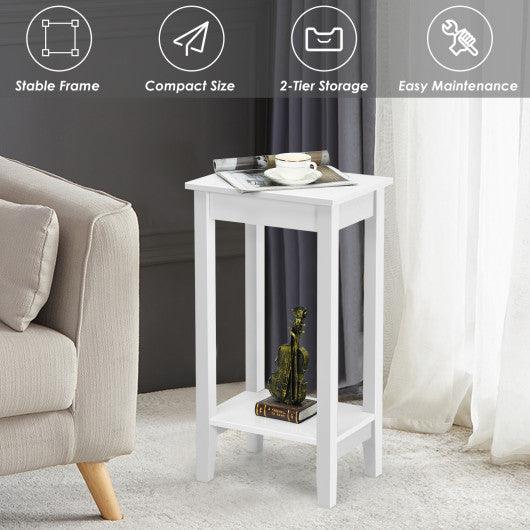 2-Tier Nightstand End Side Wooden Legs Table for Bedroom-White at Set Shop and Smile