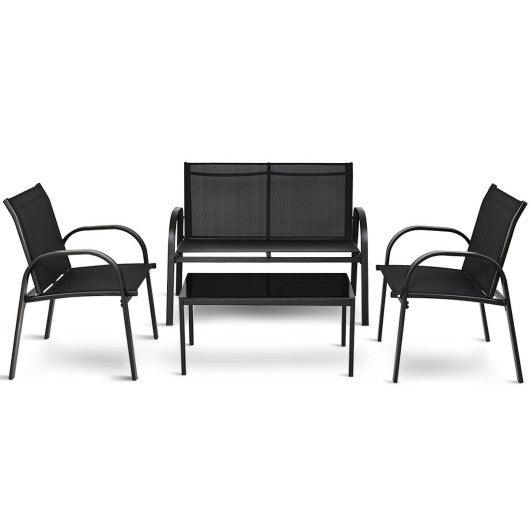 4 Pieces Patio Furniture Set with Glass Top Coffee Table-Black at Set Shop and Smile
