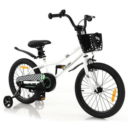 18 Feet Kid's Bike with Removable Training Wheels-Black & White at Set Shop and Smile