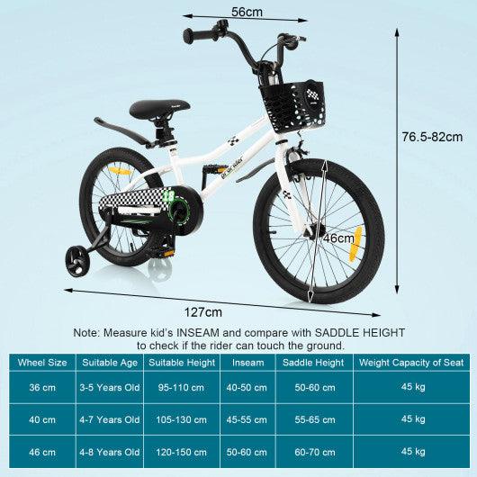 18 Feet Kid's Bike with Removable Training Wheels-Black & White at Set Shop and Smile