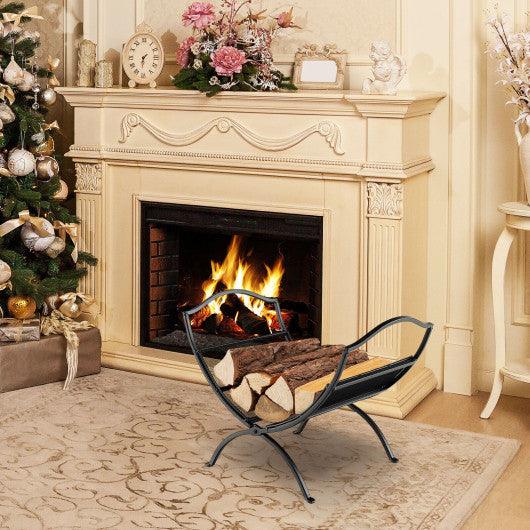 19 Inch Folding Fireplace Log Rack with Convenient Handle-Black at Set Shop and Smile