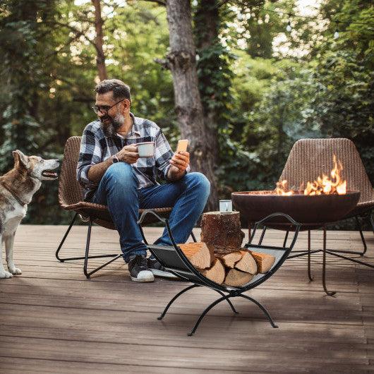 19 Inch Folding Fireplace Log Rack with Convenient Handle-Black at Set Shop and Smile