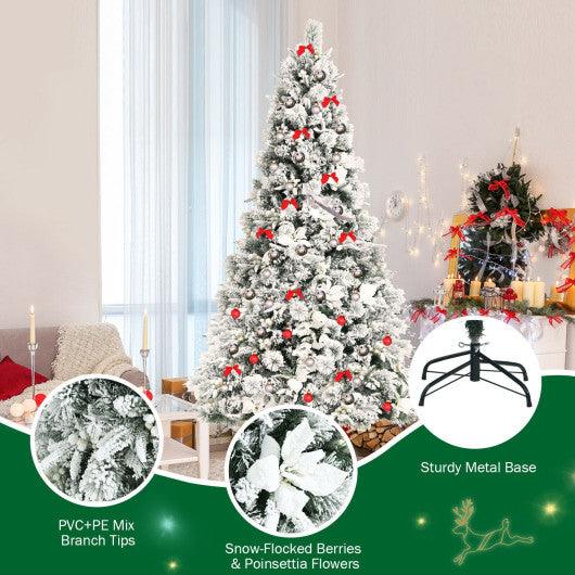 7 Feet Snow Flocked Christmas Tree with Poinsettia Flowers at Set Shop and Smile