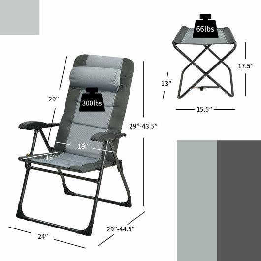 Set of 2 Patiojoy Patio Folding Dining Chair with Ottoman Set Recliner Adjustable-Gray at Set Shop and Smile