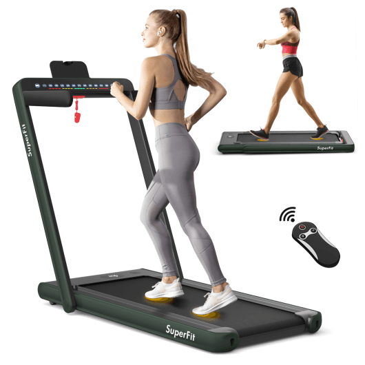 2-in-1 Electric Motorized Health and Fitness Folding Treadmill with Dual Display and Speaker-Green at Set Shop and Smile