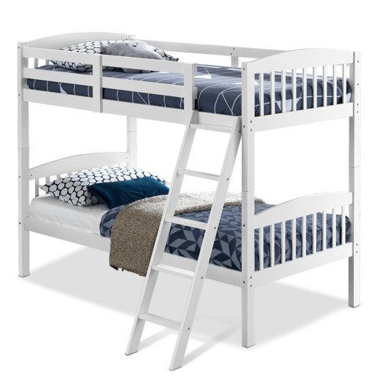Hardwood Twin Bunk Beds with Individual Kid Bed Ladder-White at Set Shop and Smile
