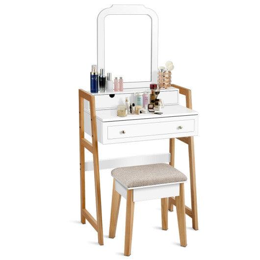 Vanity Table Set with Cushioned Stool and Large Mirror at Set Shop and Smile
