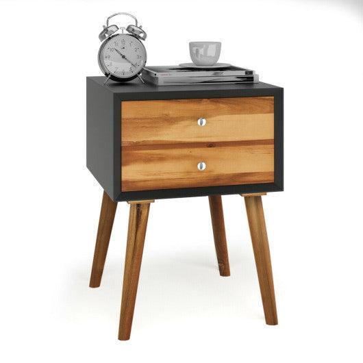 Mid-Century Wooden Multipurpose End Table with 2 Storage Drawers-Black at Set Shop and Smile