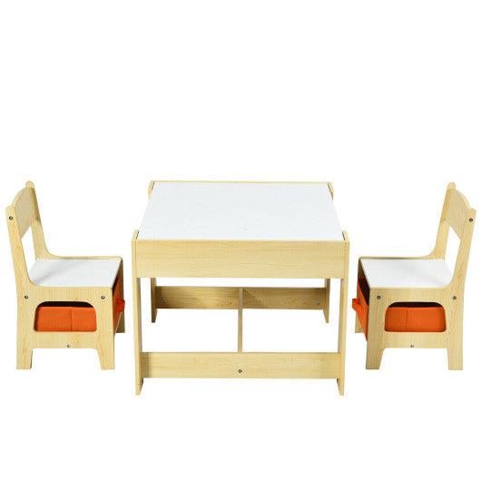Kids Table Chairs Set With Storage Boxes Blackboard Whiteboard Drawing-Natural at Set Shop and Smile