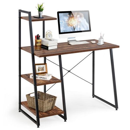 Compact Computer Desk Workstation with 4 Tier Shelves for Home and Office-Brown at Set Shop and Smile