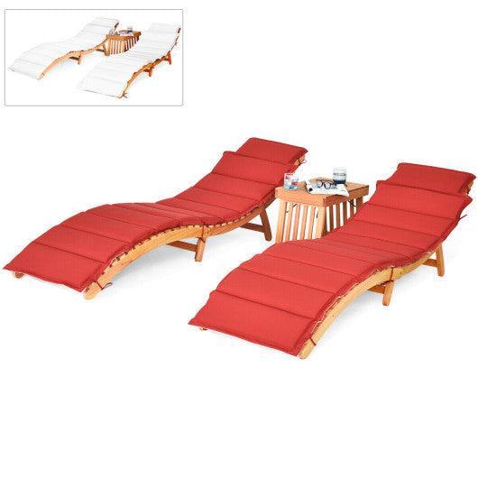 3 Pieces Folding Patio Eucalyptus Wood Lounge Chair Set with Foldable Side Table at Set Shop and Smile