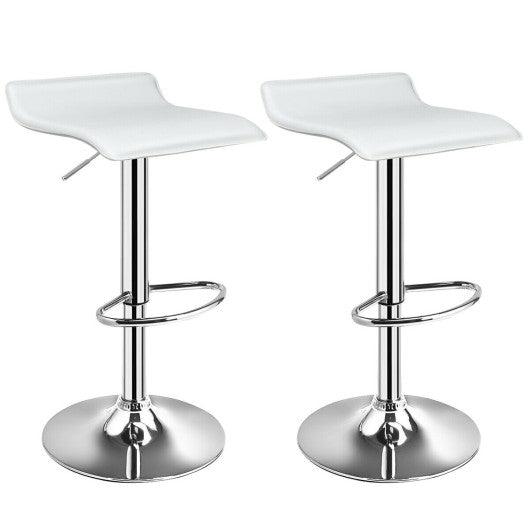Set of 2 Adjustable PU Leather Backless Bar Stools-White at Set Shop and Smile