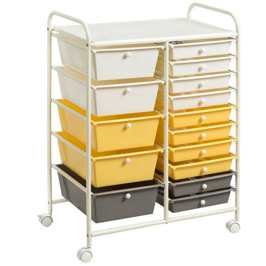 15-Drawer Storage Rolling Organizer Cart-Yellow at Set Shop and Smile