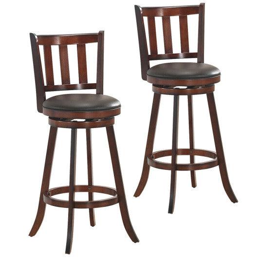 2 Pieces 360 Degree Swivel Wooden Counter Height Bar Stool Set with Cushioned Seat-31 inches at Set Shop and Smile
