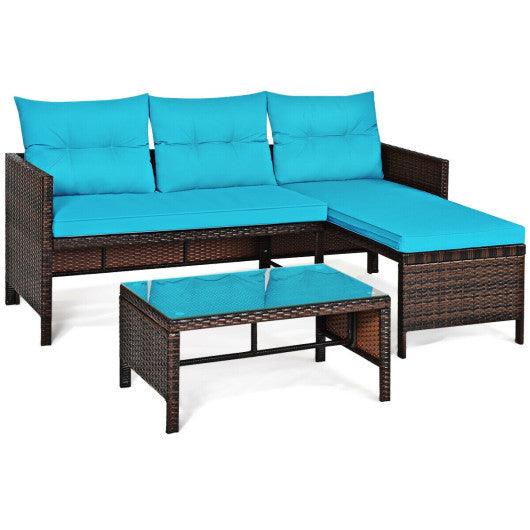 3 Pieces Patio Wicker Rattan Sofa Set-Turquoise at Set Shop and Smile